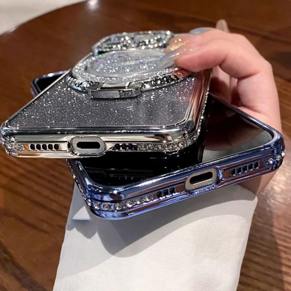 Stand Case for iPhone 16 Pro Max, Luxury Bling Sparkly Diamond with Camera Protector.
